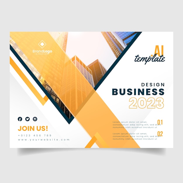 Free vector business report flyer template with buildings photo