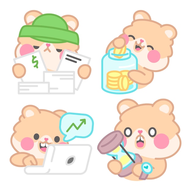 Free Vector business stickers collection with kimchi the hamster