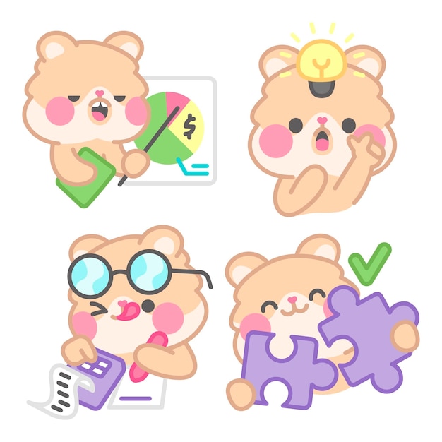 Free Vector business stickers collection with kimchi the hamster