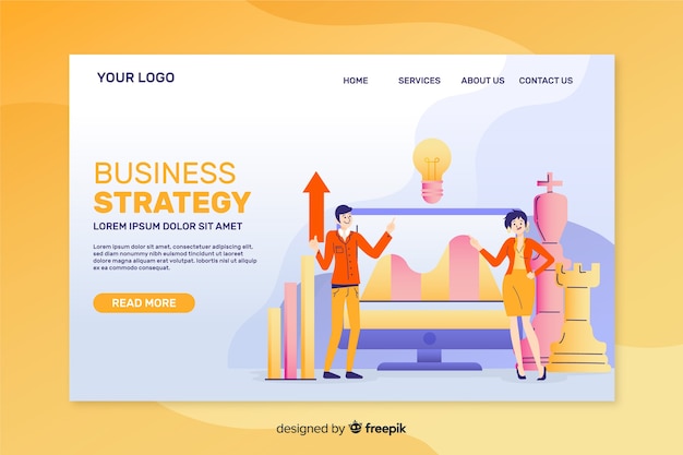 Free vector business strategy landing page template flat design