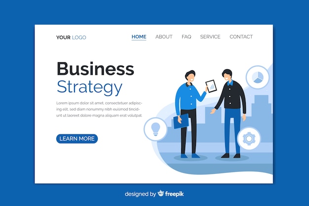 Business strategy landing page with characters