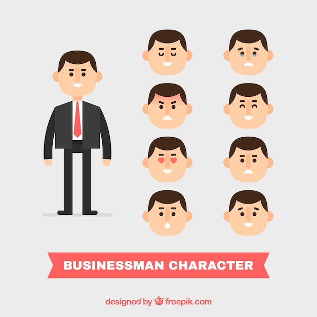 Free Vector businessman character with eight facial expressions