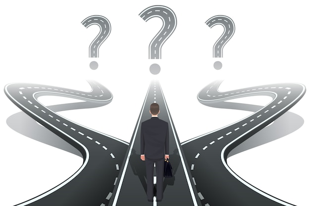 Free vector businessman in front of question with roads.