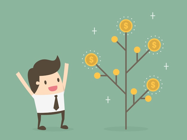 Free Vector businessman with a coin tree