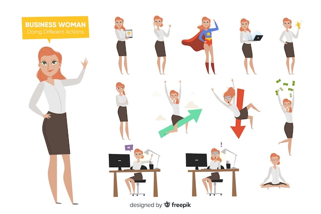 Free Vector businesswoman doing different actions