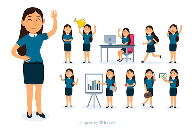 Free Vector businesswoman doing different actions