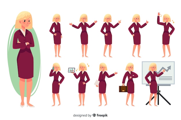 Free Vector businesswoman set with different postures