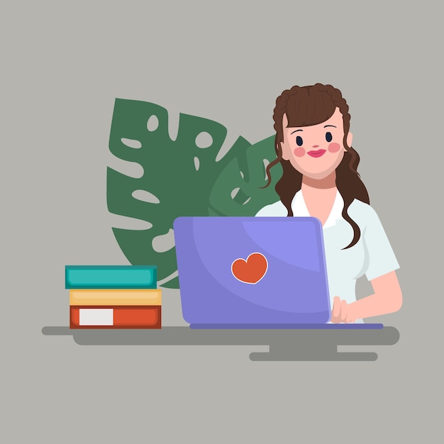 Free vector businesswoman using laptop at desk