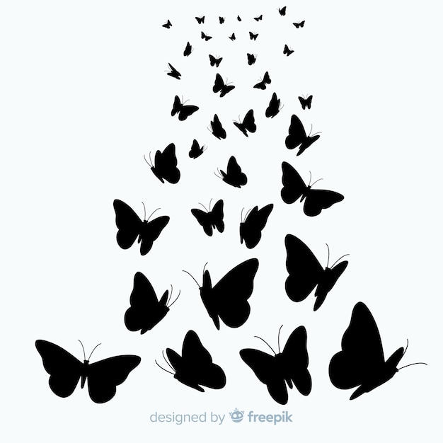 Free Vector butterfly swarm silhouette background