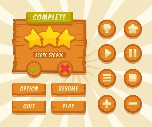 Button set designed game user interface GUI illustration for video games computers