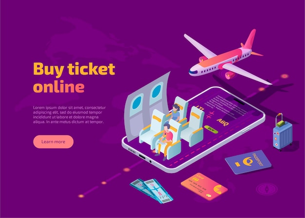 Free Vector buy airline ticket online isometric landing page