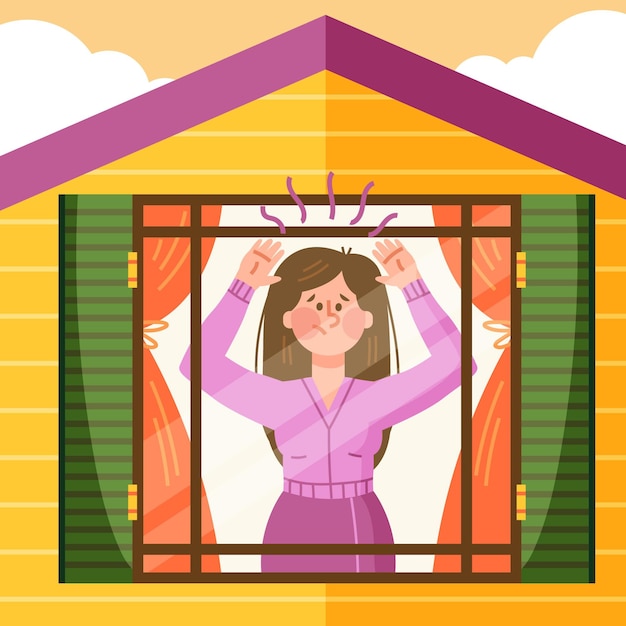 Free vector cabin fever with woman in house