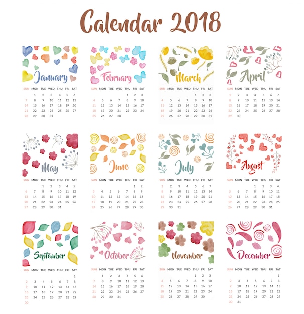 Free Vector calendar 2018 watercolor design