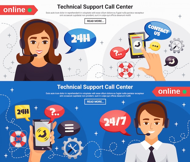 Free Vector call center 2 horizontal banners 