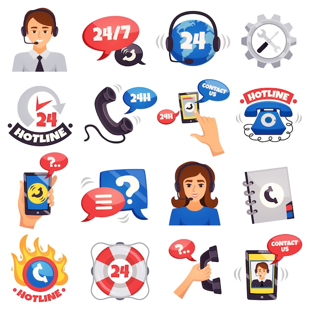 Free vector call center colorful icons collection