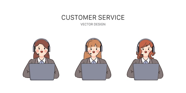 Free vector call center and customer service character design cartoon animation flat doodle style