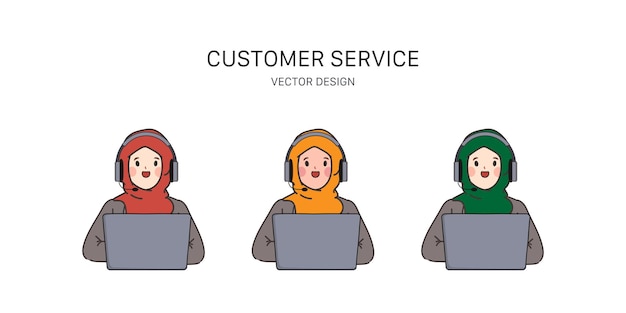 Free vector call center and customer service muslim arab character design cartoon animation flat doodle style