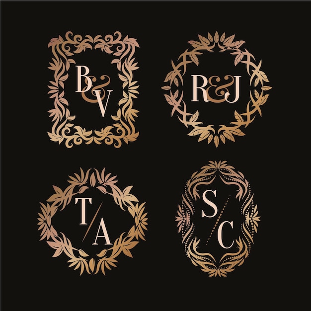 Free vector calligraphic wedding monogram logos