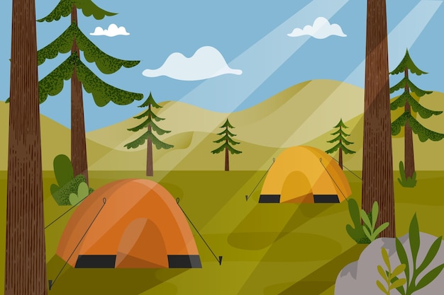 Free vector camping area landscape illustration with tents