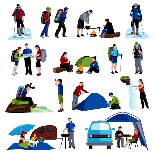 Free Vector camping and people icons set 