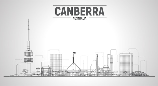 Canberra Australia line skyline with at white background Vector Illustration Business travel and tourism concept with modern buildings Image for presentation banner website