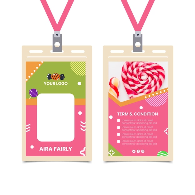 Free Vector candy shop identity card template