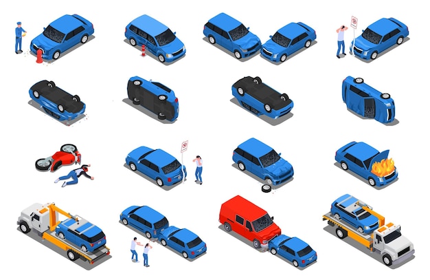 Free Vector car accidents big isometric set