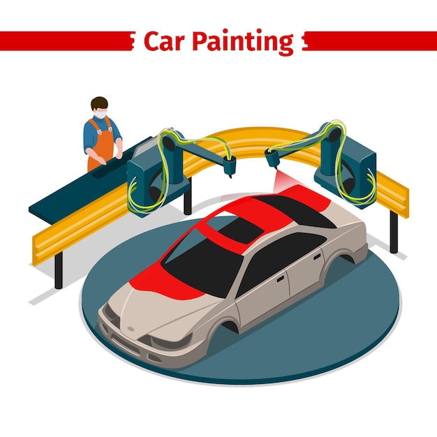 Free Vector car painting automatic line 3d isometric  illustration