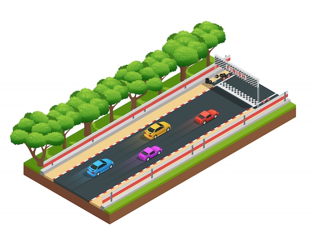 Free Vector car race track isometric composition with game racing course 