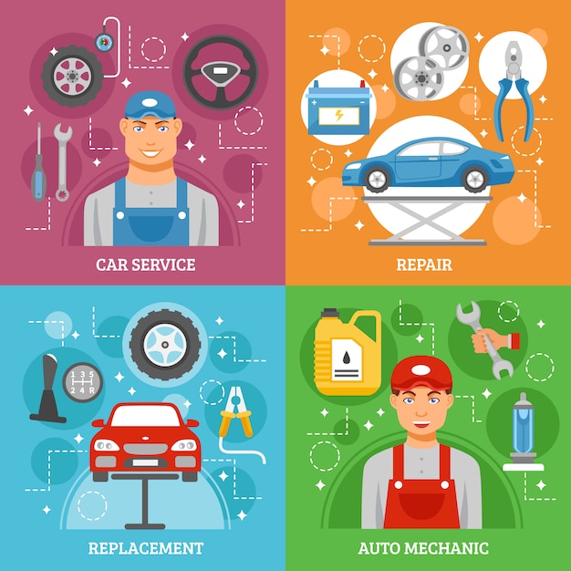 Free Vector car service flat icons square banner