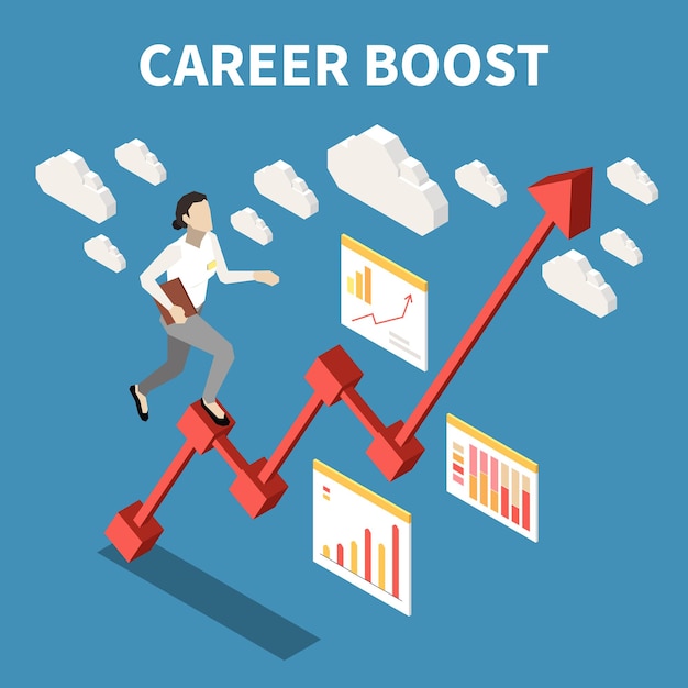 Free Vector career boost isometric colored concept woman goes up the abstract ladder diagram vector illustration