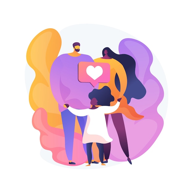 Caring adoptive fathers abstract concept   illustration. Foster care, father in adoption, happy interracial family, having fun, together at home, childless couple  