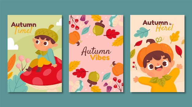 Cartoon autumn cards collection