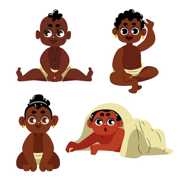 Free Vector cartoon black baby collection