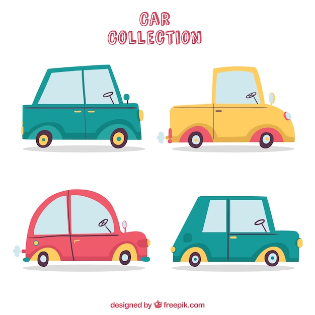 Free vector cartoon car collection with side view