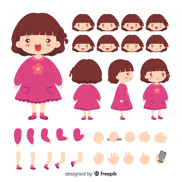 Free vector cartoon character cute girl template