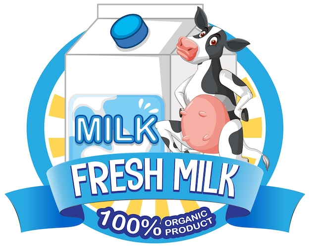 Free Vector cartoon cow with fresh milk label