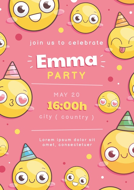 Free vector cartoon emoji birthday invitation