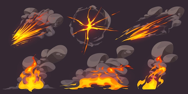 Free Vector cartoon fire game effect with smoke cloud vector