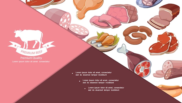 Free Vector cartoon fresh meat products composition illustration