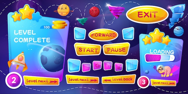 Free vector cartoon graphic user interface for space game