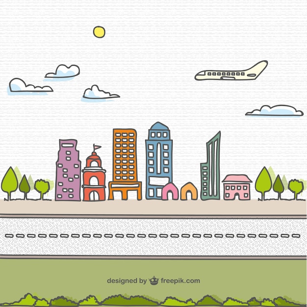 Free Vector cartoon hand drawn city