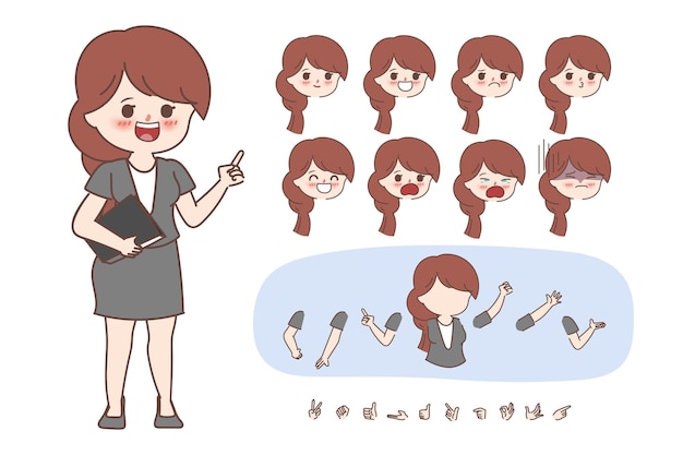 Cartoon hand drawn doodle businesswoman Character creation design for animated