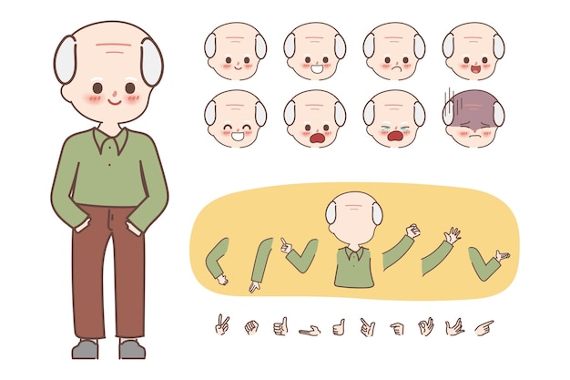 Free vector cartoon hand drawn doodle old man character creation design for animated