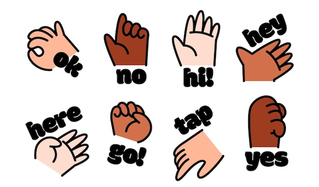 Cartoon hand gesture collection tags