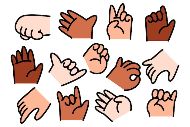 Free vector cartoon hand gesture collection with different skin tones