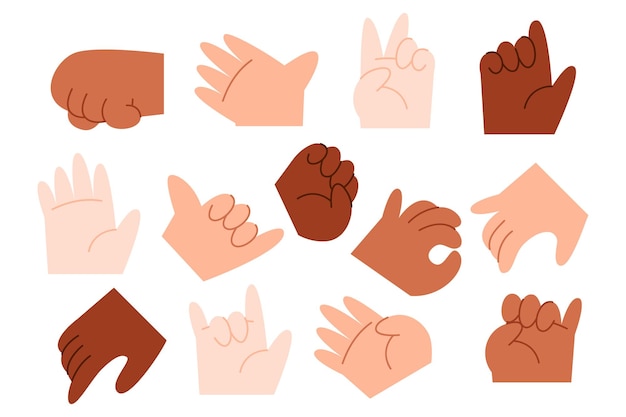 Free vector cartoon hand gesture collection with different skin tones