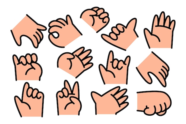 Free vector cartoon hand gesture collection with light skin tone