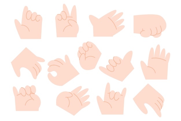 Free vector cartoon hand gesture collection with light skin tone