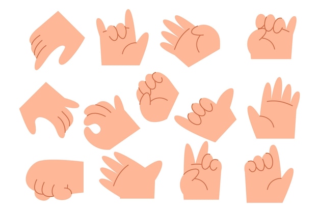 Cartoon hand gesture collection with light skin tone